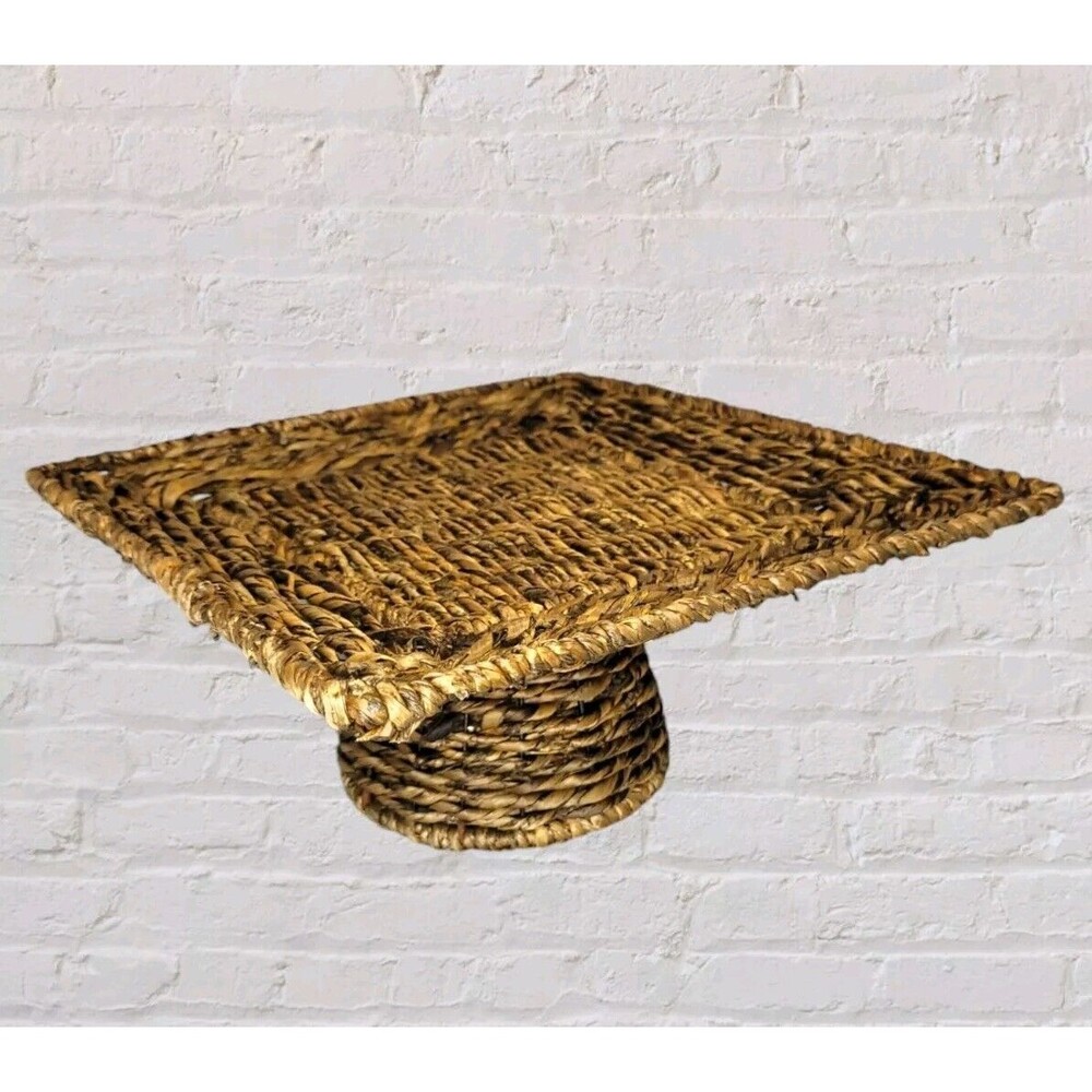 NEW Celebrating Home Cake Stand Wicker Pedestal Brown Farmhouse Centerpiece